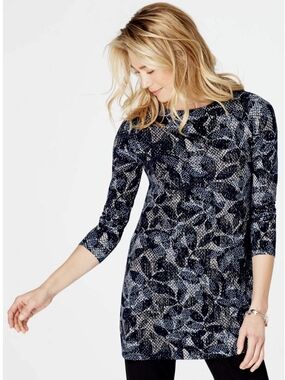 J. Jill Navy Black and White Patterned 3/4Sleeve Tunic